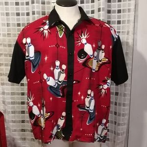 Steady, Red Retro Collared Bowling Pin Shirt